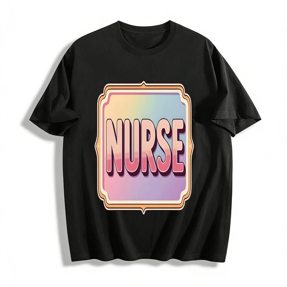 Vintage Gradient NURSE Print Casual Top Nurse Commute Versatile T-Shirt Pure cotton T-shirt XXS