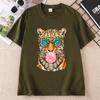 Trendy Leopard T Shirt Bubblegum Sunglasses Big Cat Graphic T Shirts Retro Animal Printed Tshirt Cotton Short Sleeve Tops