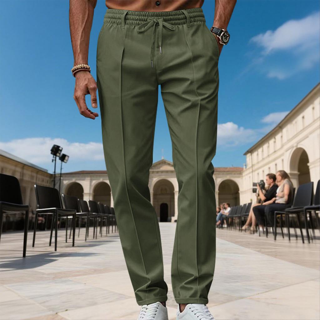 Men's Solid Color Straight Leg Plus Size Slim Business Casual Pants
