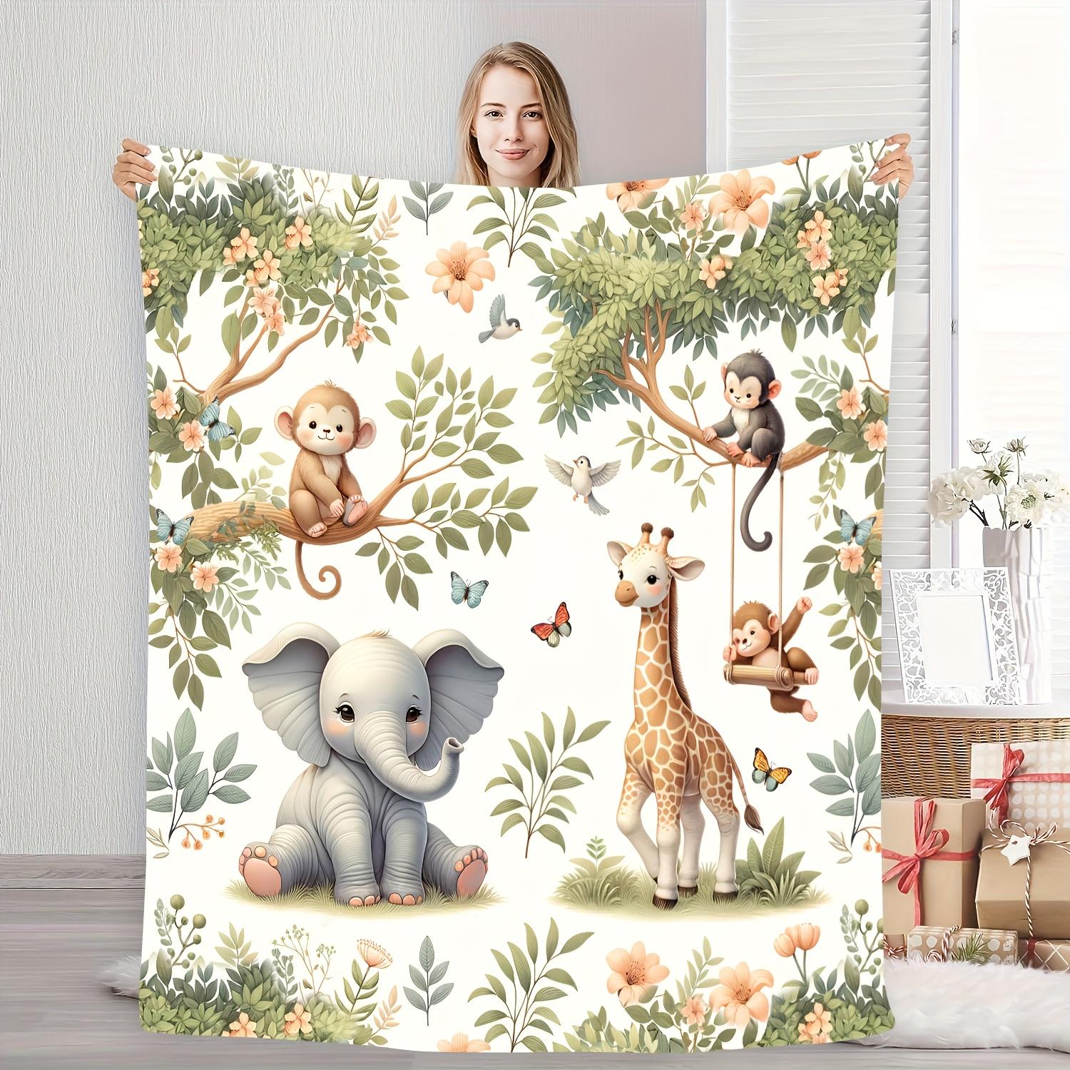

Spring Animal Flannel Blanket - Cute Elephant/Giraffe Print, Warm Throw for Camping/Home, Perfect Gift for Family & Best Friends 30x40in