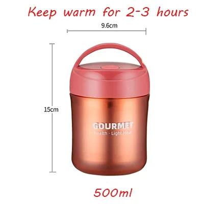 500ml Soup Cup Lunch Box Stainless Steel Thermos Mug Food Container Thermal Cup Vacuum Flasks Thermos Bottle with Spoon for Kids 500ML