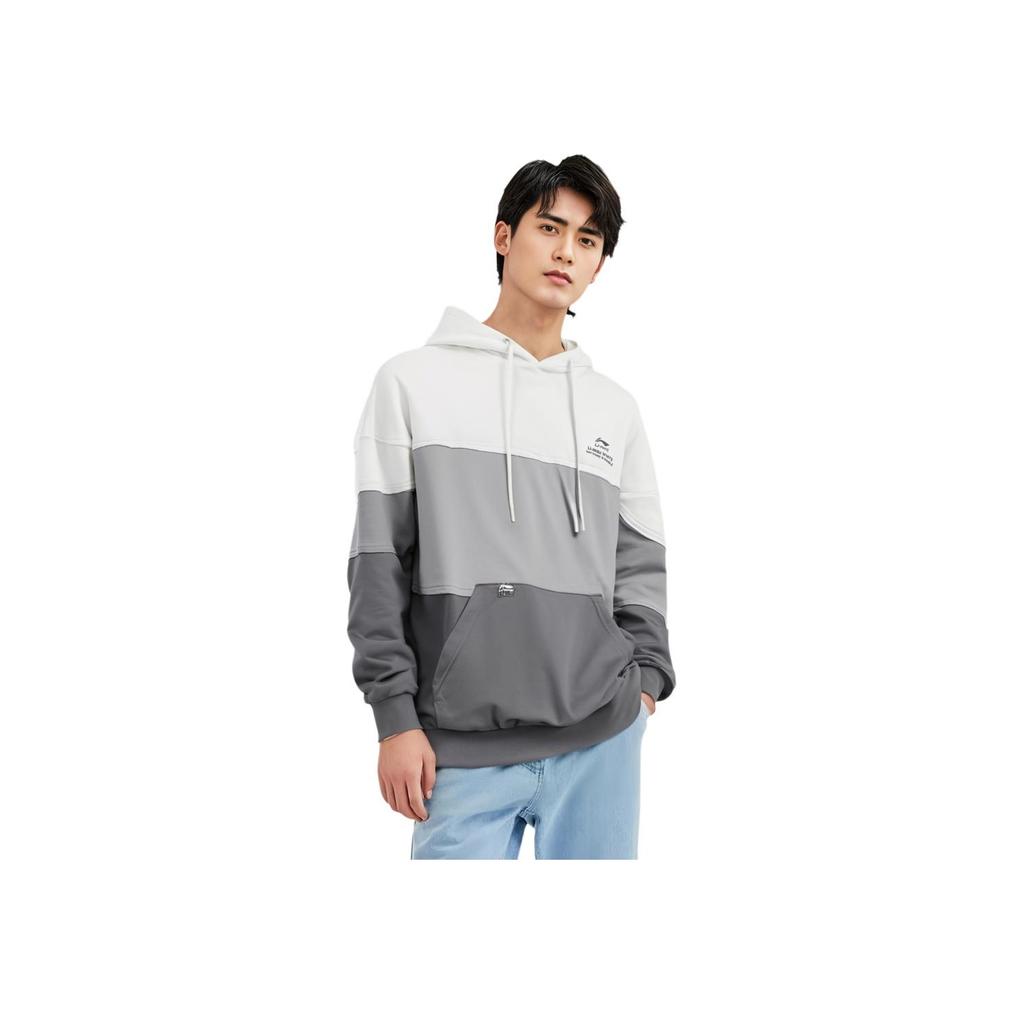 Li-Ning Breathable Loose Casual Pullover Hoodie Men Hoodies Off-White AWDTC65-1