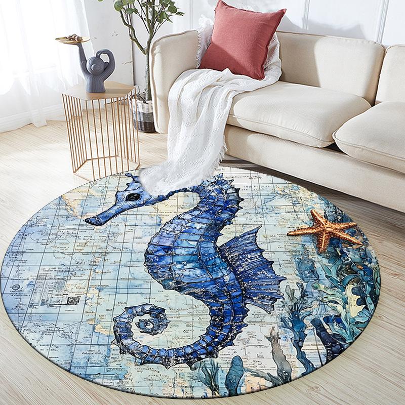 Zwierzęta Morskie,Okrągły Dywanik,Dywanik do Salonu Sypialni Sofy Pokoju Zabaw Dekoracja,Antypoślizgowa Mata Podłogowa