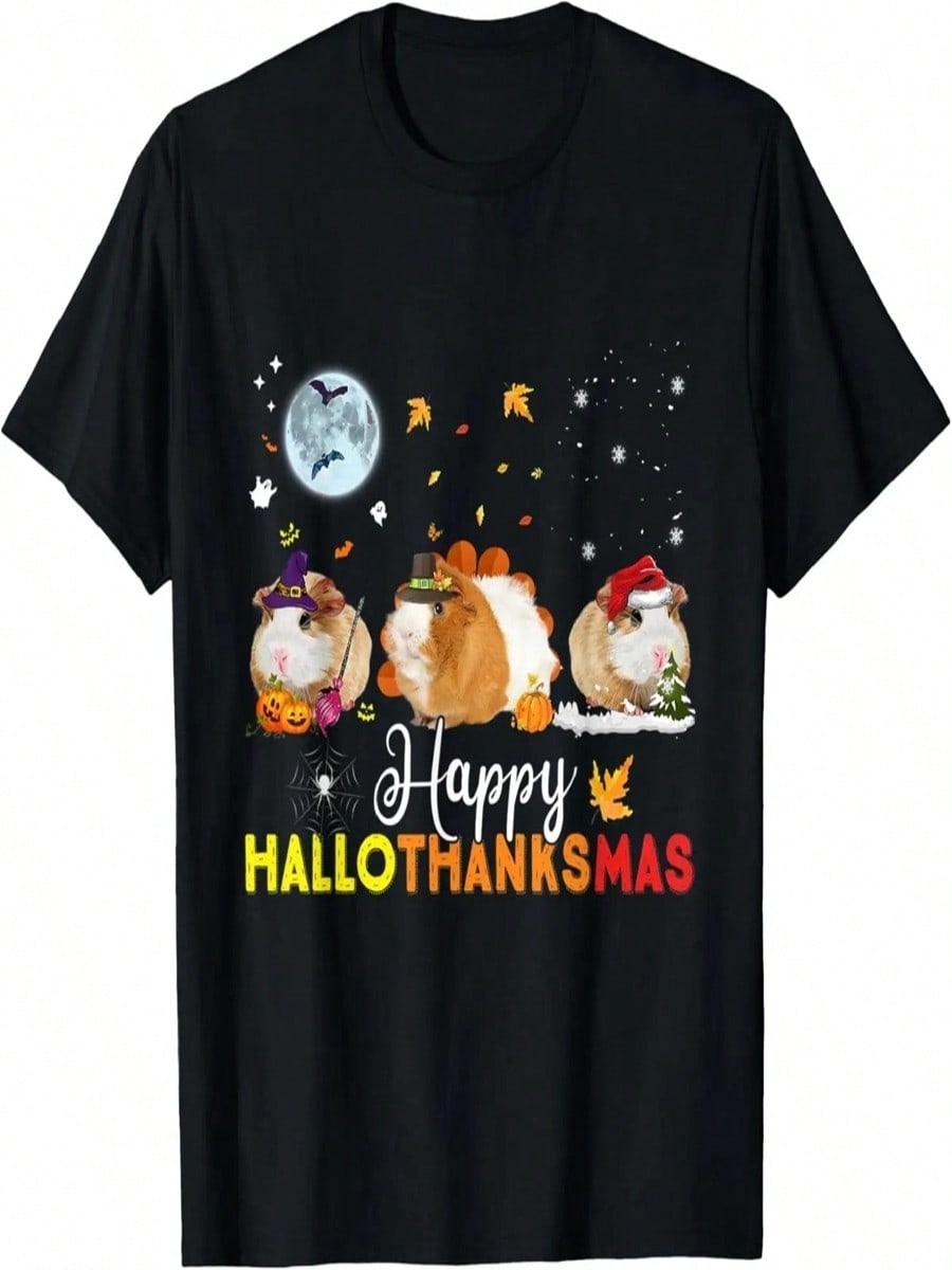 Guinea Pig Halloween Thanksgiving Christmas Hallothanksmas T-Shirt S разноцветный