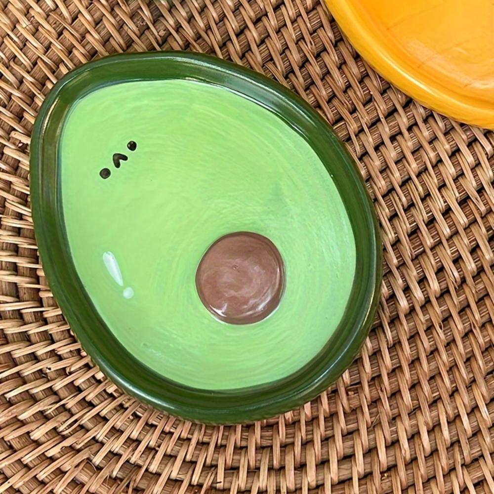 4pcs Ceramic Snack Plates , Cute Cartoon Fruit Design ,Orange Slice, Avocado, Strawberry, Corn, for Desserts, Dips, Sushi , Seasonings