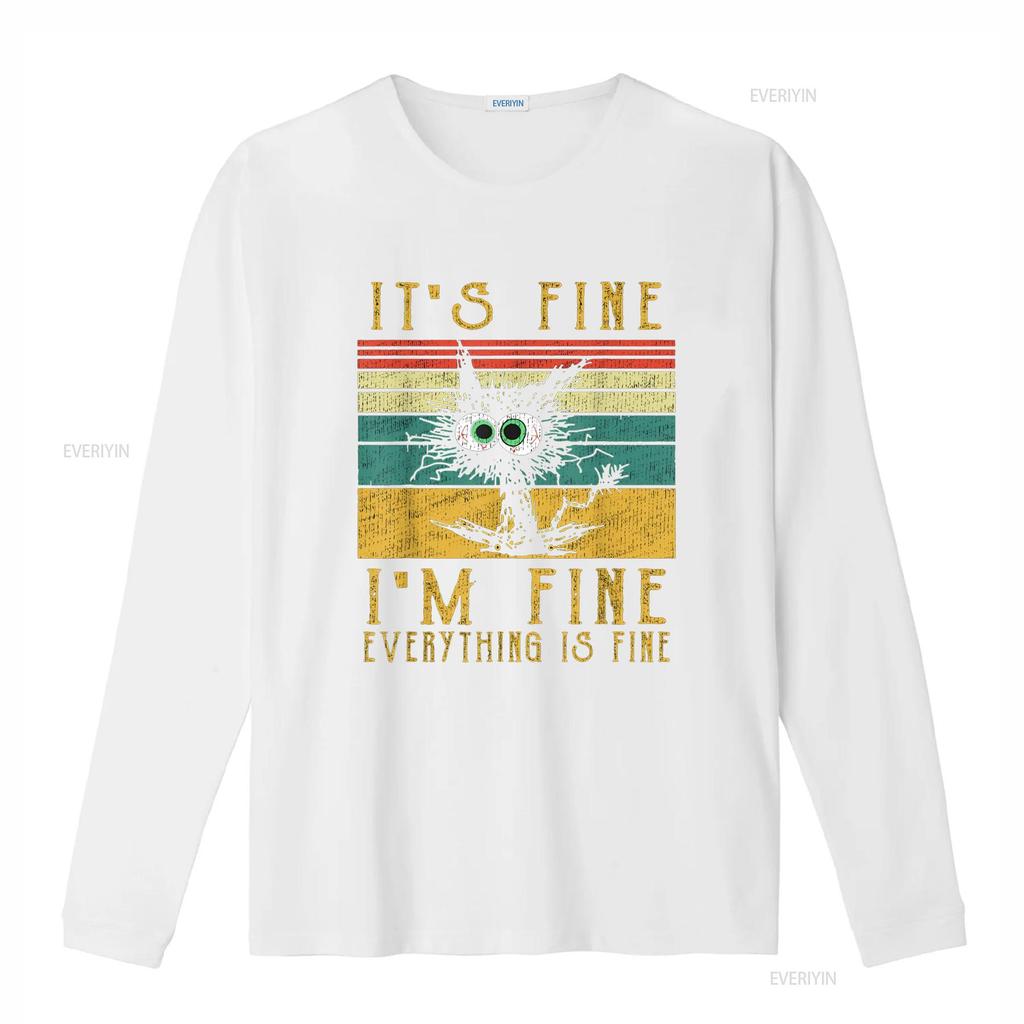 Funny CaT T Shirt It S Fine I M Everything Is Vintage Washed Casual Unisex Comfortable Stretched Versatile Fashion Streetwear