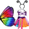 4 Pieces Girls Fairy Costume Set Rainbow Tutu Dress Headband Butterfly Wing Kids Princess Cosplay