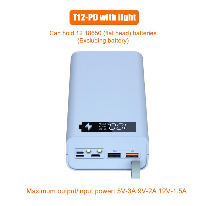 T12 Quick Charge Qc3.0 Diy 12 X 18650 Battery Power Bank Case Holder Portable Battery Storage Box With Lcd Display