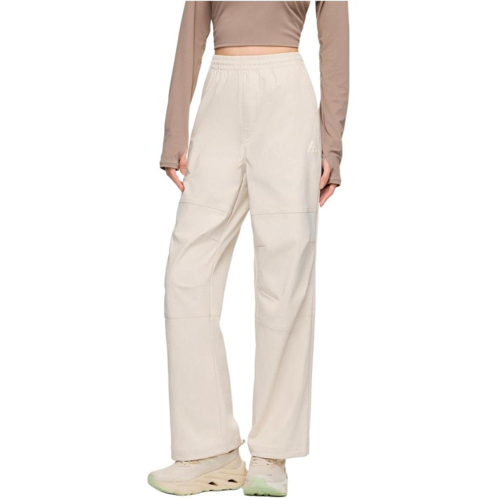 Anta Training Series Solid Color Mid Waist Water Resistant Two Way Stretch Straight Leg Casual Pants Women Pants Sandy-Gray 962417501-1
