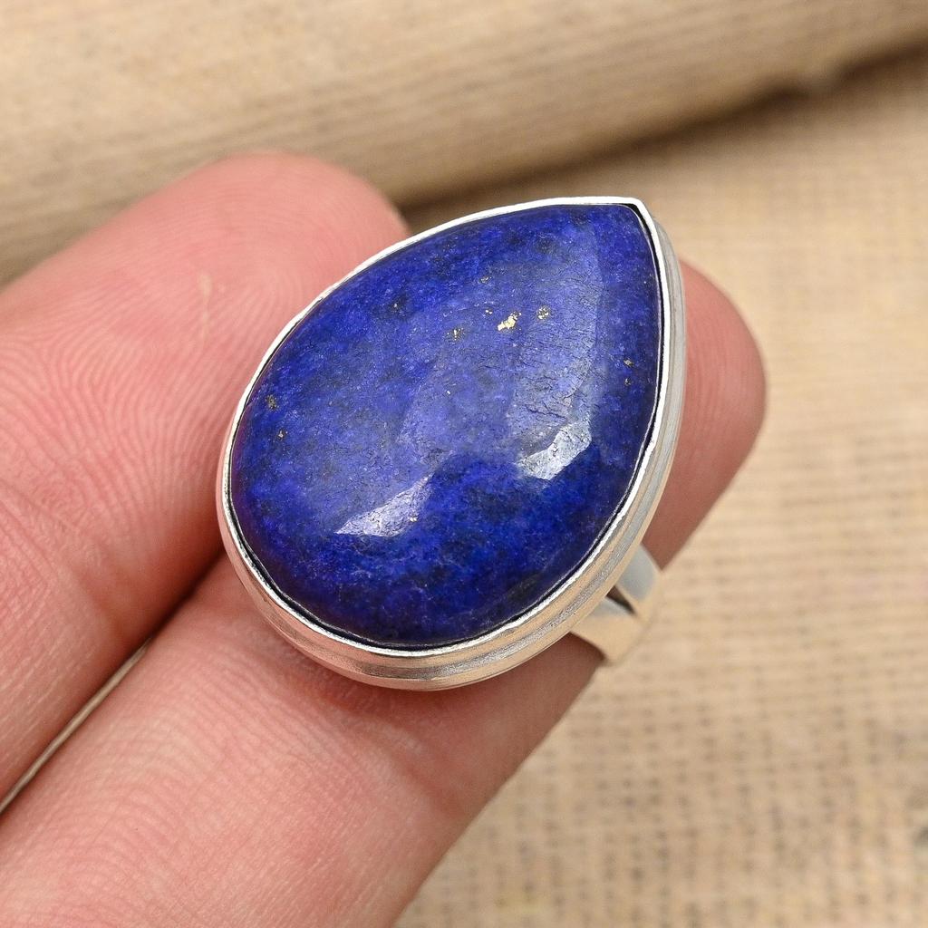 Lapis Lazuli Gemstone Handmade Solid 925 Sterling Silver Ring Jewelry For Women