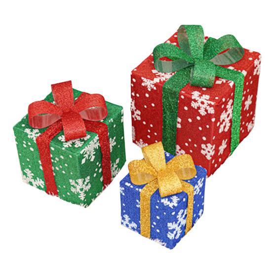 Christmas Light Gift Box Ornaments Set Holiday Cheer Glowing Lights Festive Holiday Tabletop Mantel Party Decor for Indoor Outdoor