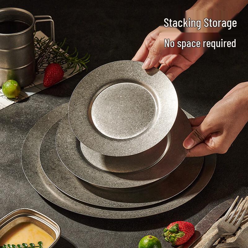 Retro Japanese Stainless Steel Square Compartment Plate