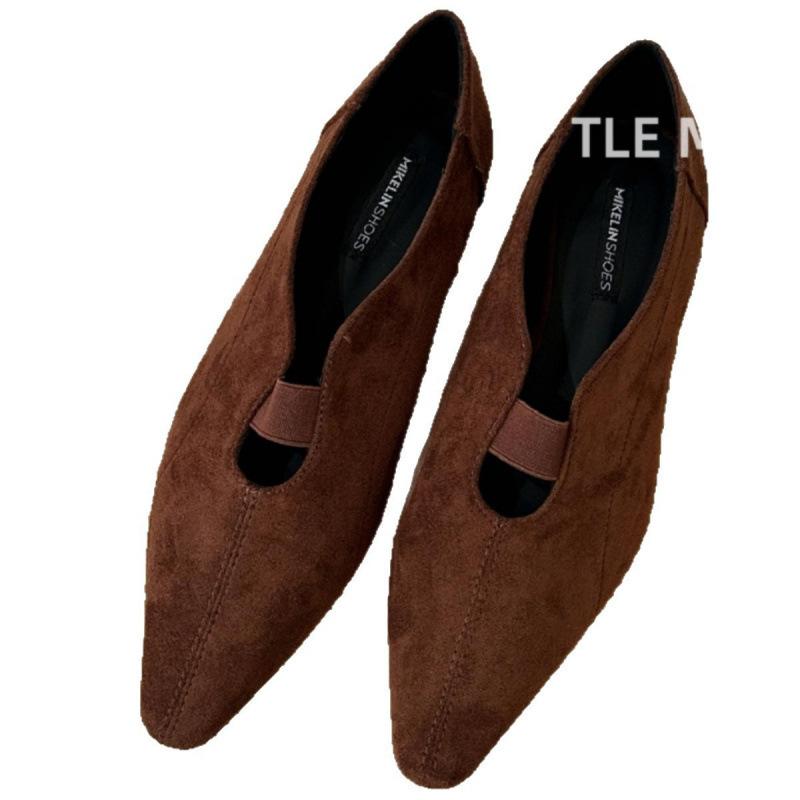 French wedge heel pointed head deep mouth single shoes women's 2025 autumn and winter elastic one pedal foreign fashion shoes young women's shoes tide