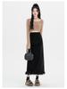 Black Velvet Fleece-Lined High-Waist Midi Skirt with Slit