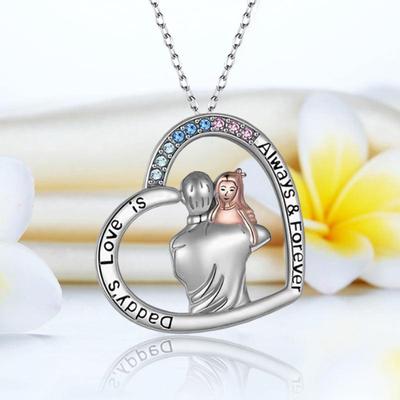Yousheng Electroplated Plating Father Hugged Sparkling Necklace with Love Heart Pendant Forever Jewelry Father's Day Gift