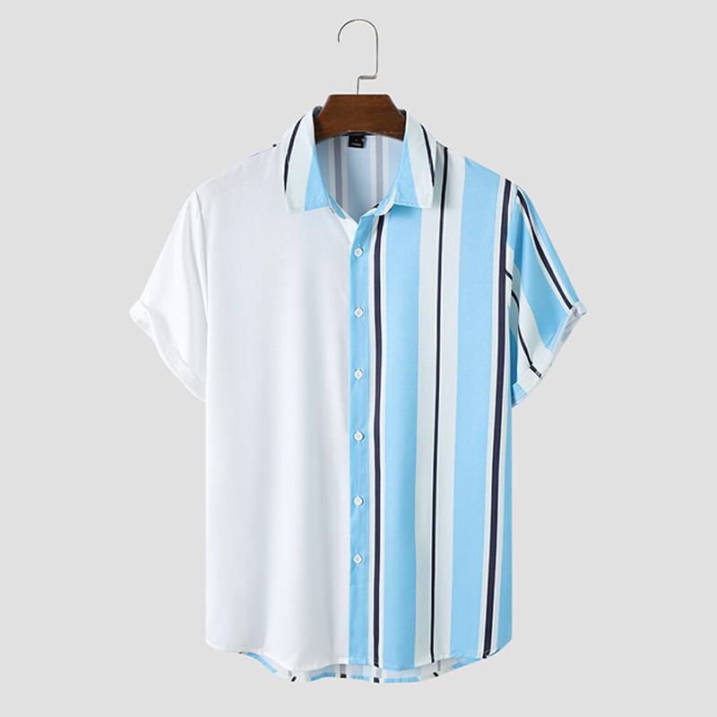 Cheap Men Clothes Large Size Loose Shirt , Summer Casual Fashion Stripe