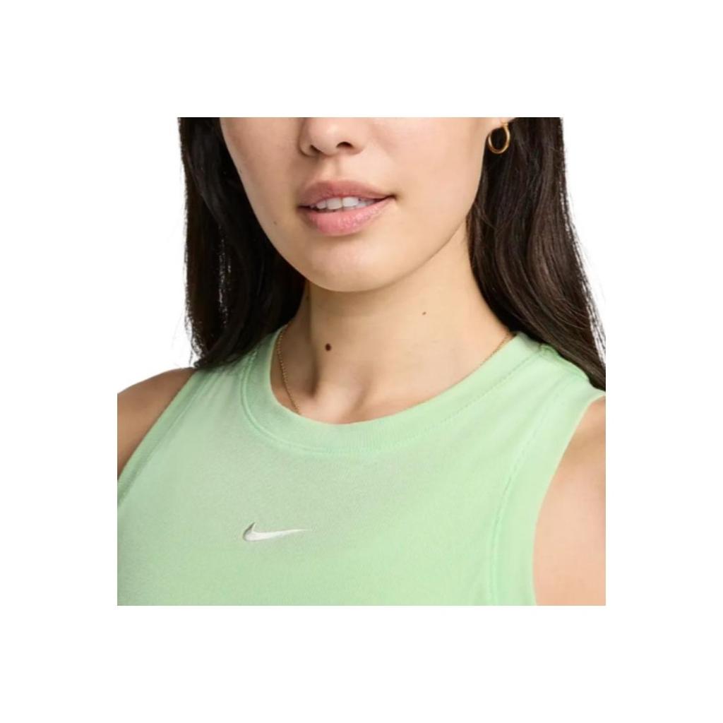Nike Solid Color Logo Embroidered Ribbed Short Sports Vest Women Tops Steam-Green FB8280-376