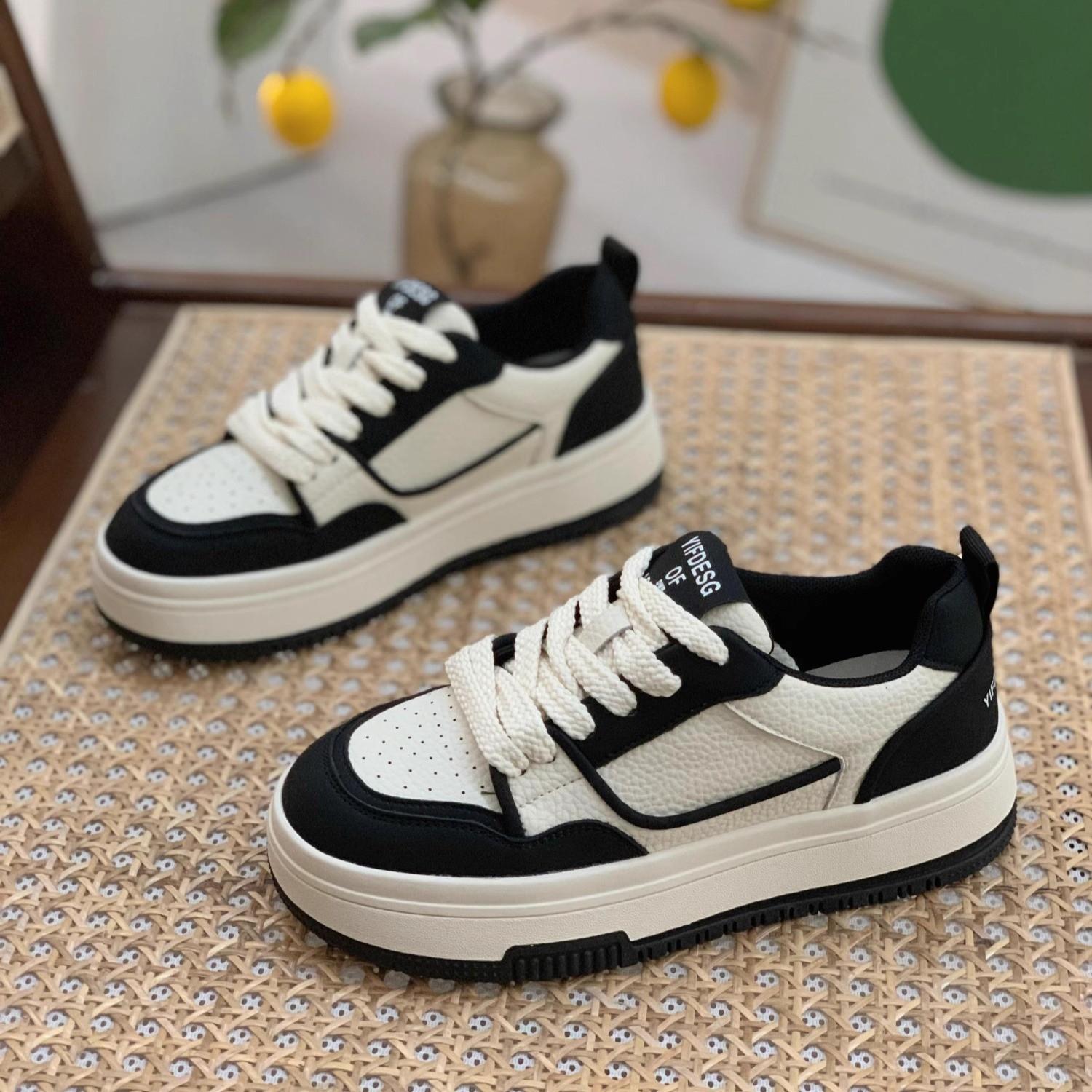 

Panda color matching board shoes women s 2024 spring new ins trendy platform white shoes versatile casual sports bread shoes 40 чёрный