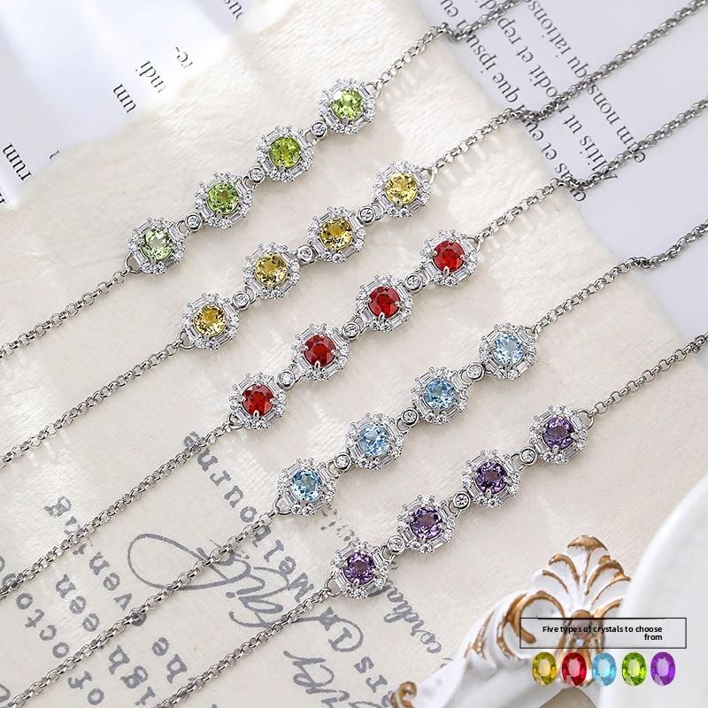 European and American style high-grade natural crystal S925 sterling silver bracelet light luxury olivine exquisite high-end bracelet
