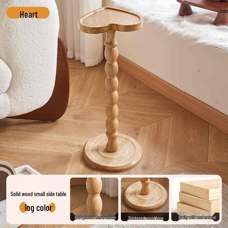 Retro Solid Wood Mini Coffee Table & Movable Side Table with Storage