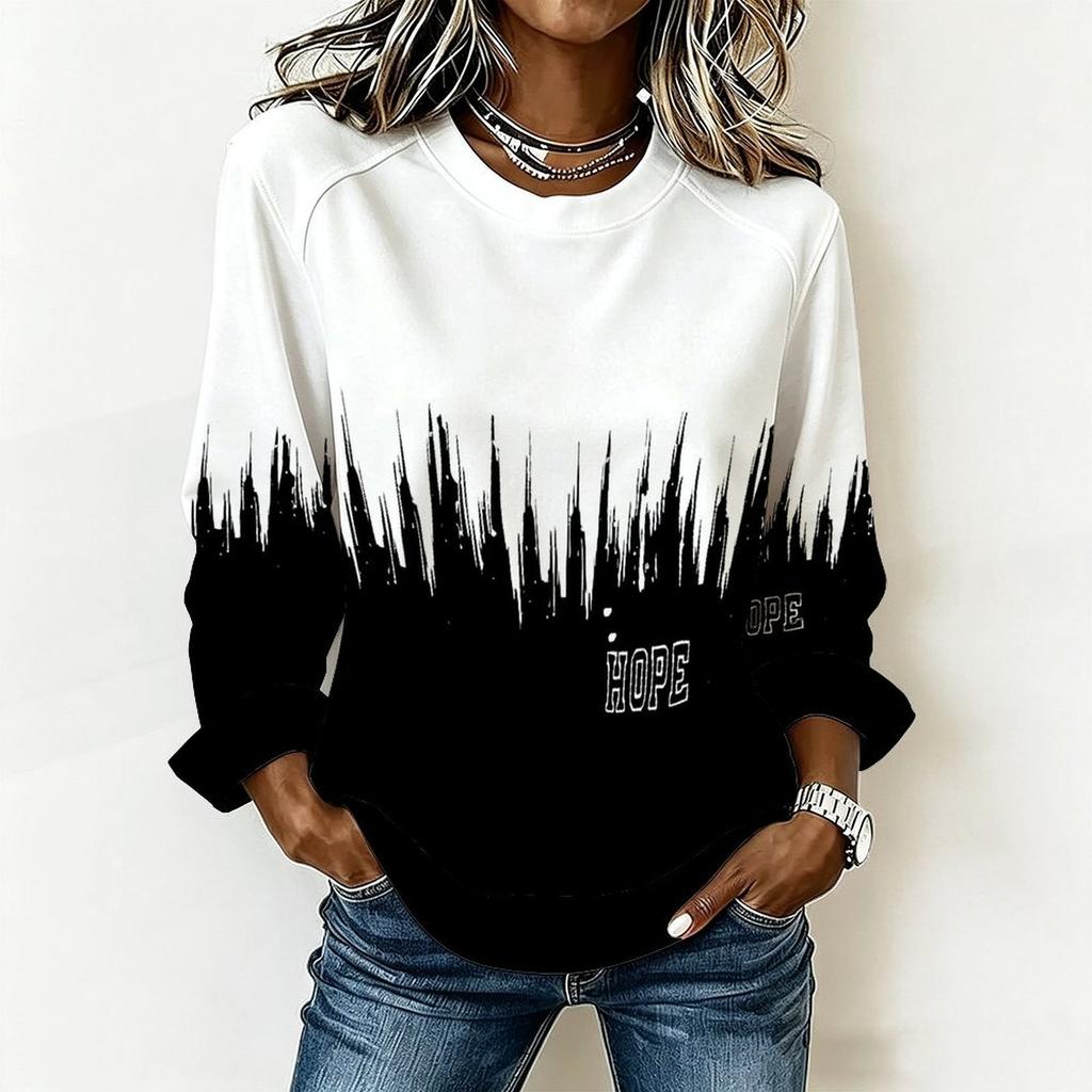 Plus Size Ladies Long Sleeve T Shirt Vintage Stripe Printed Loose Casual Top Comfortable Daily Wear Oversized Tee