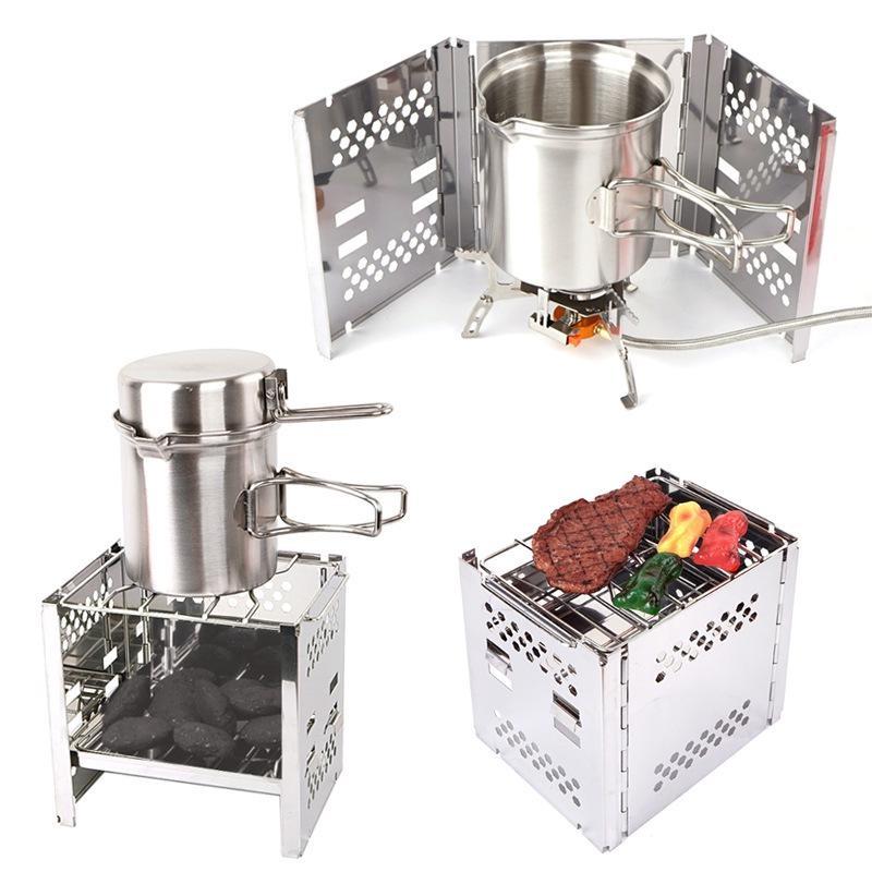 Stainless Steel Folding Barbecue Stove Mini Portable Card Type Charcoal Stove Camping Barbecue Grill BBQ Garden Outdoor Supplies