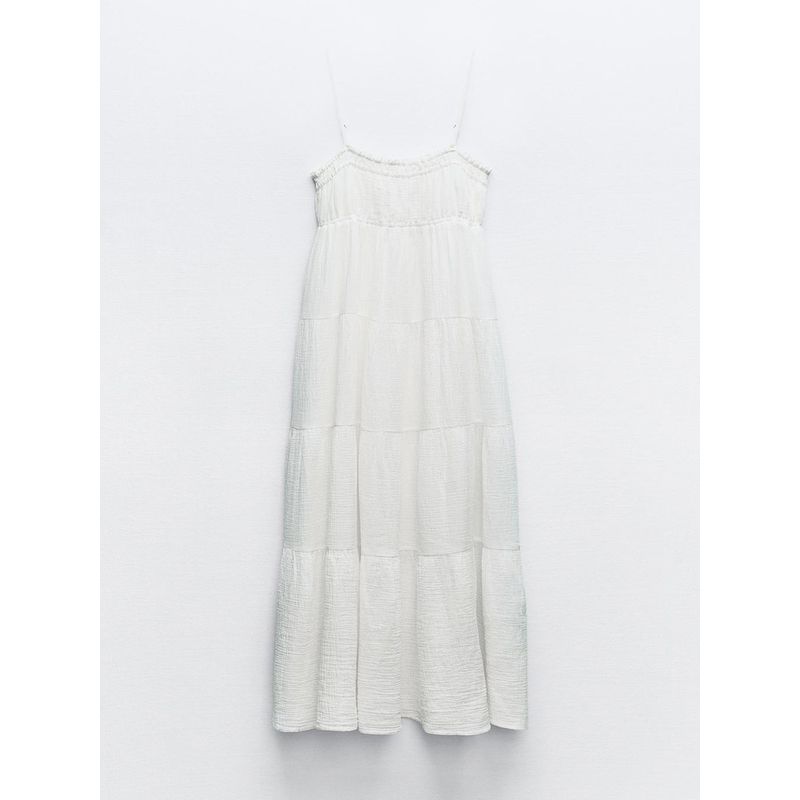 

Za2024 Summer New Product Women s Clothes Goddess Temperament Tulle Sling Pleated Midi Skirt Dress 0881300 802 White L