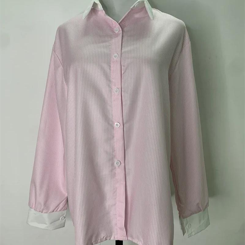 

Корейский шик темперамент полосатая женская рубашка топы повседневная уличная одежда весна осень длинный рукав лацкан однобортный свободные блузки XXXL