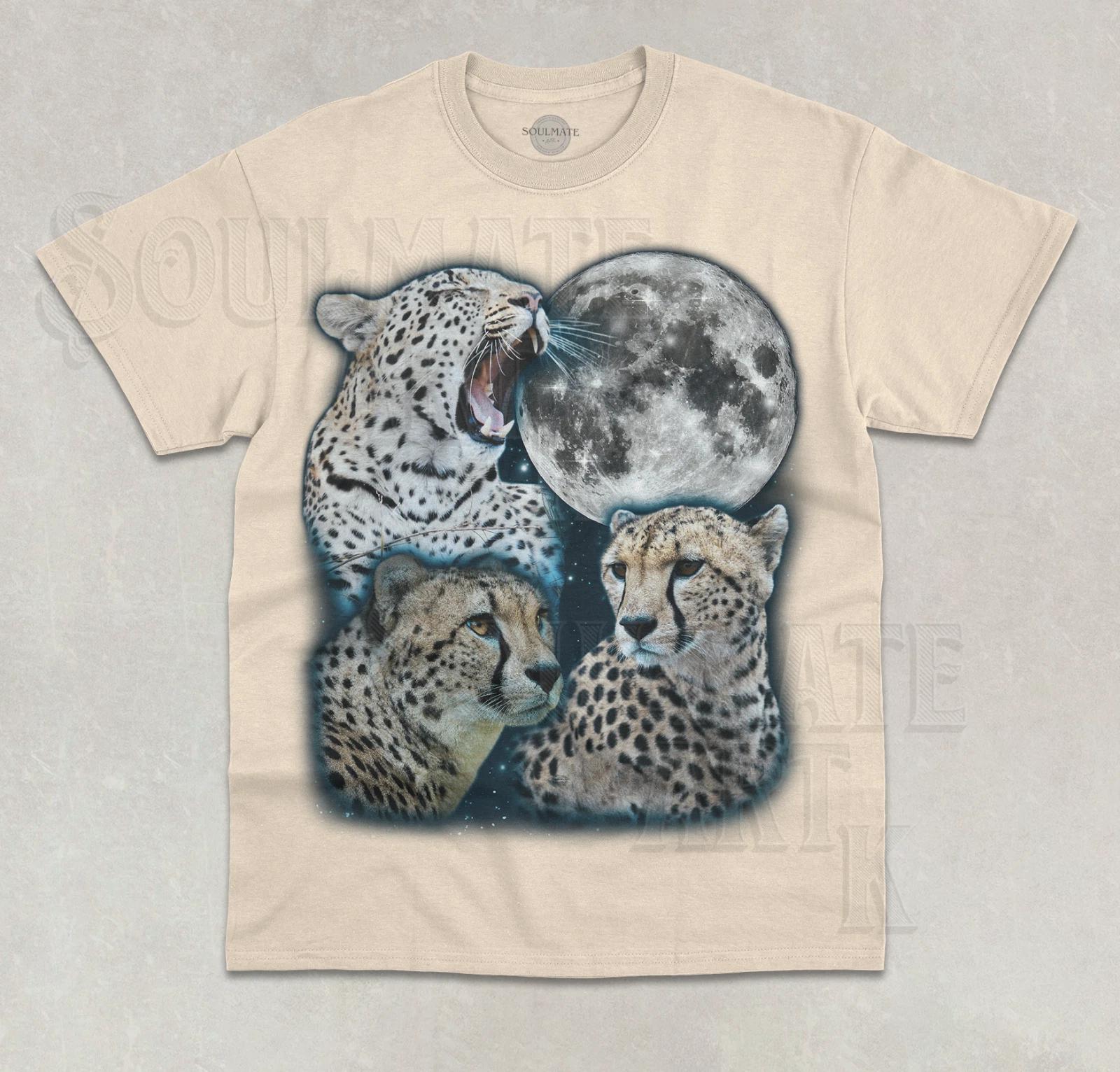 Three Cheetah Moon T-Shirt Funny Wolf Parody Wild Animal Lover Graphic Shirt S
