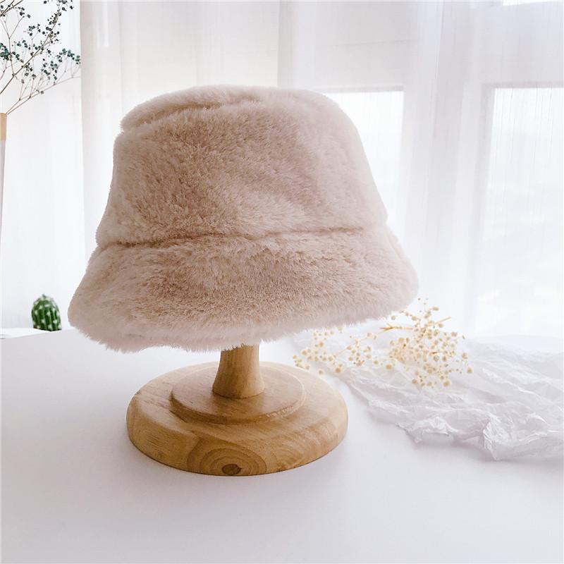 

Korean Winter Baby Plush Bucket Hat Solid Faux Fur Warm Kids Fisherman Cap Cute Cartoon Leopard Print Warm Toddler Panama Bonnet fit 2-6Y бежевый
