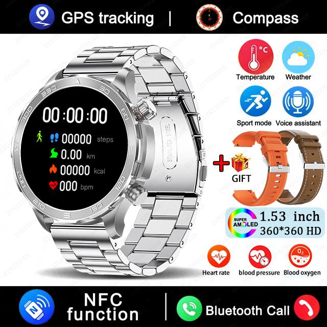 2025 New Bluetooth Call Smart Watch Men For Huawei AMOLED HD Large Screen Heart Rate NFC IP68 Waterproof GPS Sports Smart Watch