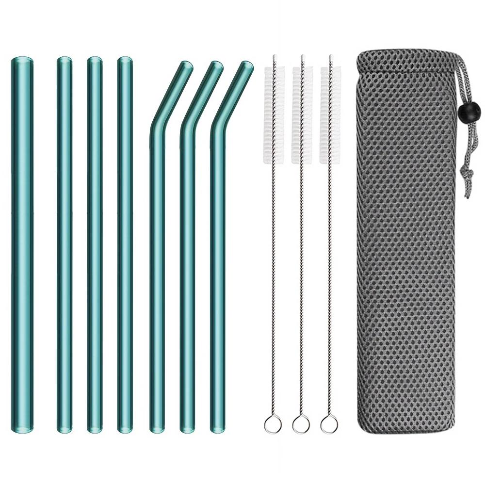 11Pcs Reusable Glass Straw Wide 8/12mm Pearl Milkshake High Borosilicate Bubble Tea Straw with Brush Party Home Bar Accessories