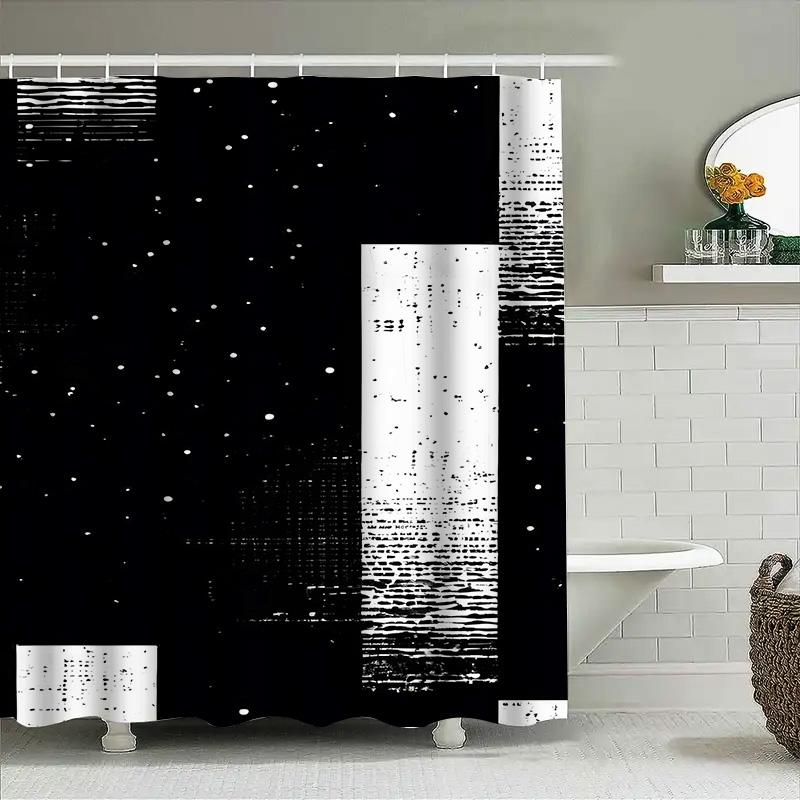 Black White Abstract Print Shower Curtain Modern Home Decor Bathroom Liner For Bathtub Size 180X240Cm / Black/White