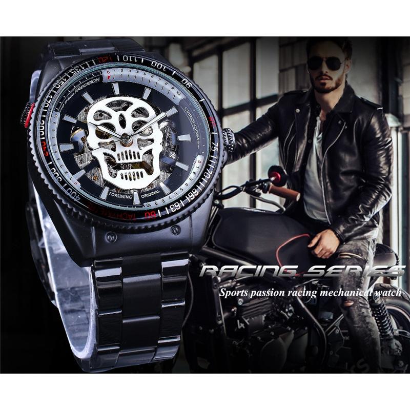 Forsining Pánské módní ležérní duté vodotěsné mechanické hodinky Skull Head Glow