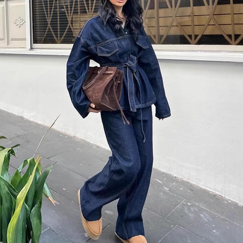 Europäischer & Amerikanischer Damen-Frühlings-/Sommer-2025 Lässiger Revers-Anzug mit Taillengürtel