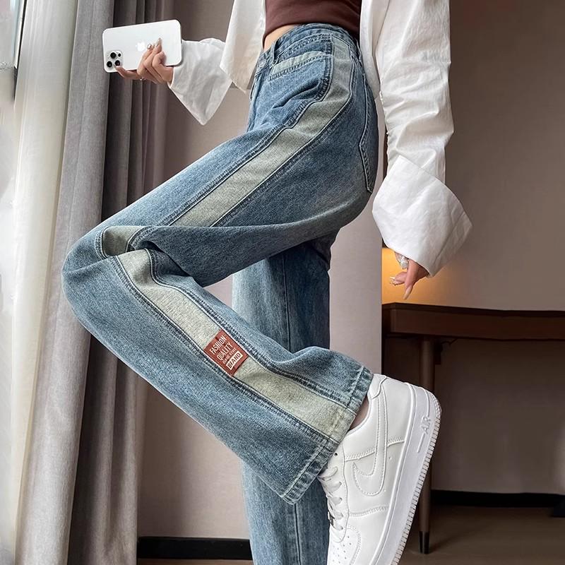 

2026 Spring/Summer Women s High Waist Wide-Leg Retro Patchwork Jeans M синій