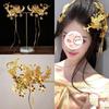 Yu Ji Gold Flower Vine Hanfu Hairpin Pair with Ribbon