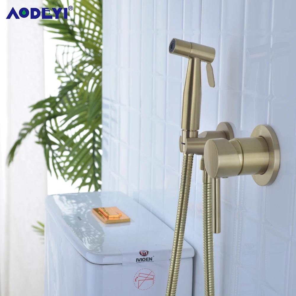 Handheld Bidet Sprayer Set For Toilet Brass Hot & Cold Hand Bidets Brushed Gold Bathroom Faucet Shower Head Self Cleaning Black