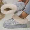 Knöchel Schneestiefel Damen Wintermode Glänzend Fell Kurzes Plüsch Warm Flache Hausschuhe Plateau-Schuhe Indoor Baumwolle Flip Flops