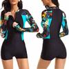 New European and American Fashion Printing Sunscreen, Thin, Conservative, Meat-covering One-piece Long-sleeved Women's Surf Suit