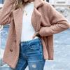 Dámský zimní kabát jednobarevný umělý fleece dlouhý rukáv knoflíky bunda svrchní oděv
