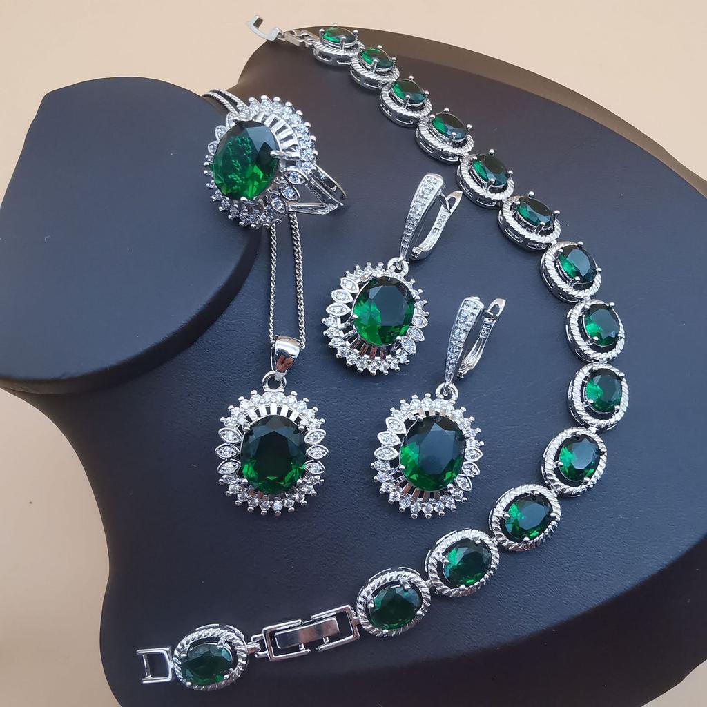 New Temperament Jewelry - Platinum Plated Amethyst Zircon Necklace Earrings Ring Set Jewelry  Piece Set