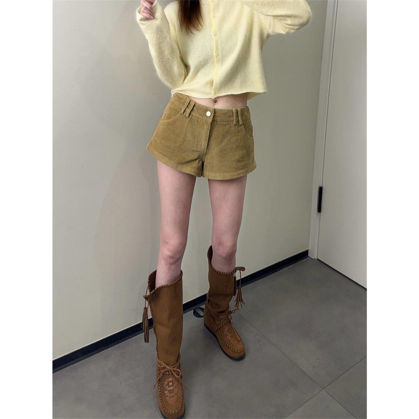 

Women s Plus Size Corduroy High Waist Bootcut Shorts - Khaki, Spring/Autumn XL