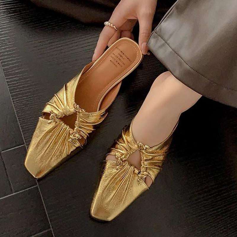 

Модные женские шлепанцы с квадратным носком на массивном каблуке, модные мюли, обувь 2025 лето, сандалии на низком каблуке, элегантные шлепанцы, вечерние сандалии для женщин 35 золотой