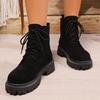 Fashion Women's Black Platform Ankle Boots Fashion Faux Suede Lace Up Short Boots Woman Thick Sole Non Slip Autumn Winter Botas De Mujer
