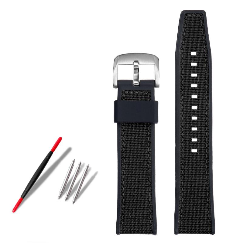 

21 мм 22 мм Плетеный нейлоновый ремешок для часов с резиновой нижней частью для Tissot T116 Seiko No. 5 SSB373P1 Mido Мужской Водонепроницаемый Силиконовый Браслет 22mm