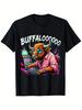 Buffalo Slot Machine Graphic Tshirt Drop Shoulder Crew Neck Streetwear Top Ultra Soft Fabric Trendy Casual Short Sleeve Tee For Everyday Fashion