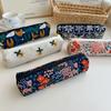 Print Embroidered Pencil Case Flower Cloth Stationery Bag Pencil Pouch  Office