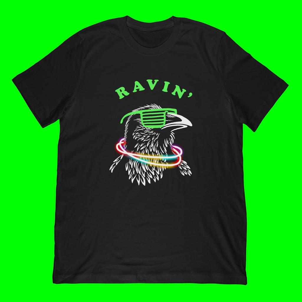 Ravin Raven T-Shirt | Neon Sunglasses Bird Rave Party Tee