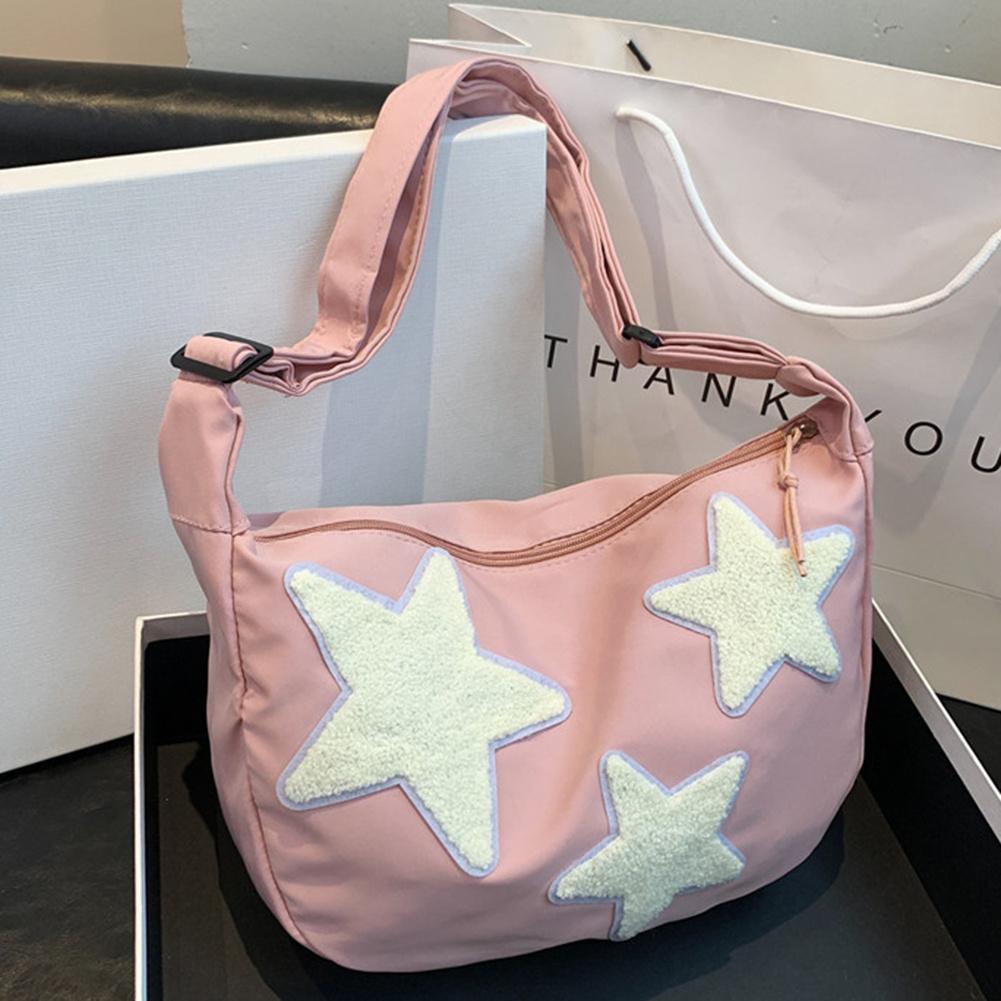 

Женская парусиновая сумка-мессенджер Универсальная сумка-хобо Регулируемый ремешок Сумка-слинг через плечо Сумка-портфель с пентаграммой Мешковатая дорожная сумка 1pc розовый